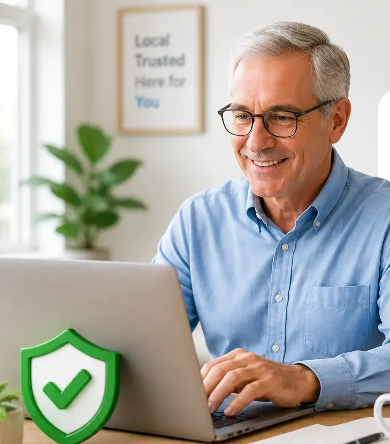 A man searching Vernal Medicare guides and tools on his laptop