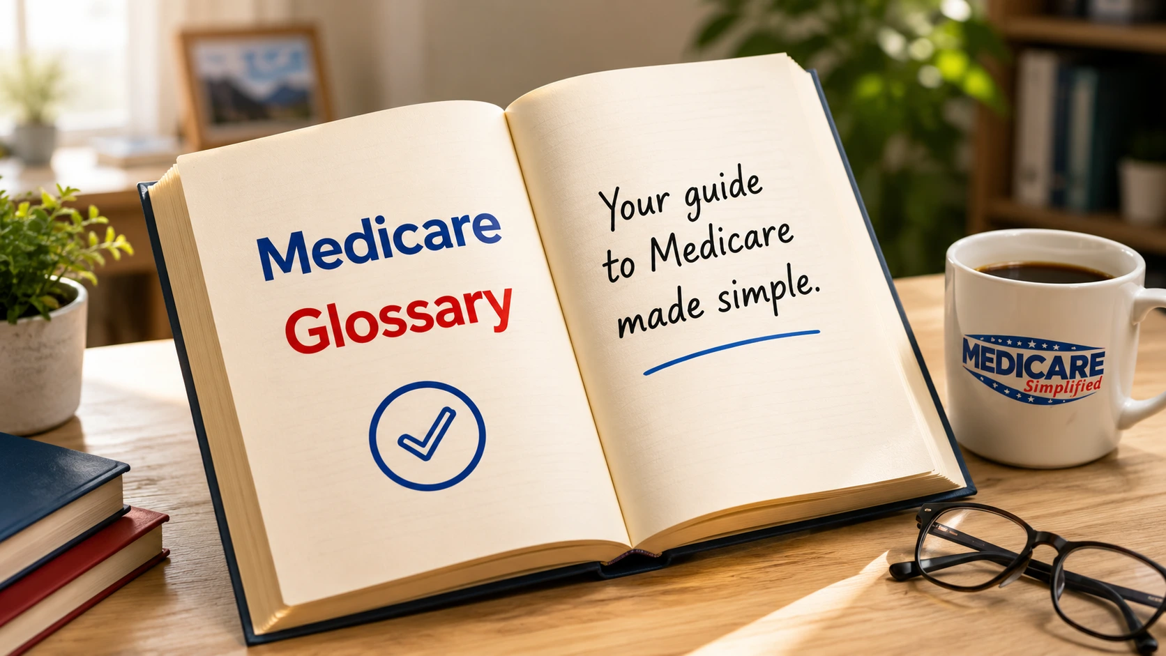 An open Medicare Glossary book — your guide to Medicare made simple.